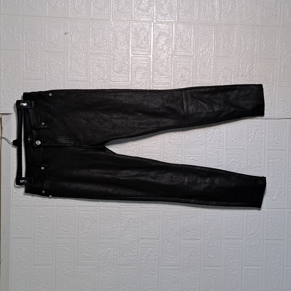 NEW * 7 For All Mankind  HIGH WAIST ANKLE SKINNY IN COATED BLACK 27 - Picture 6 of 12